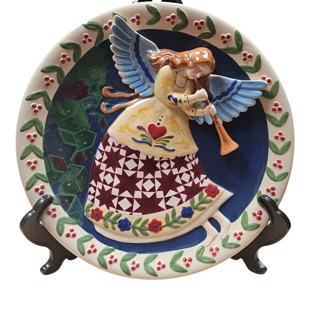 VINTAGE Jim Shore Heartwood Creek 4 Seasons Winter  3D Ceramic Angel Plate 2004